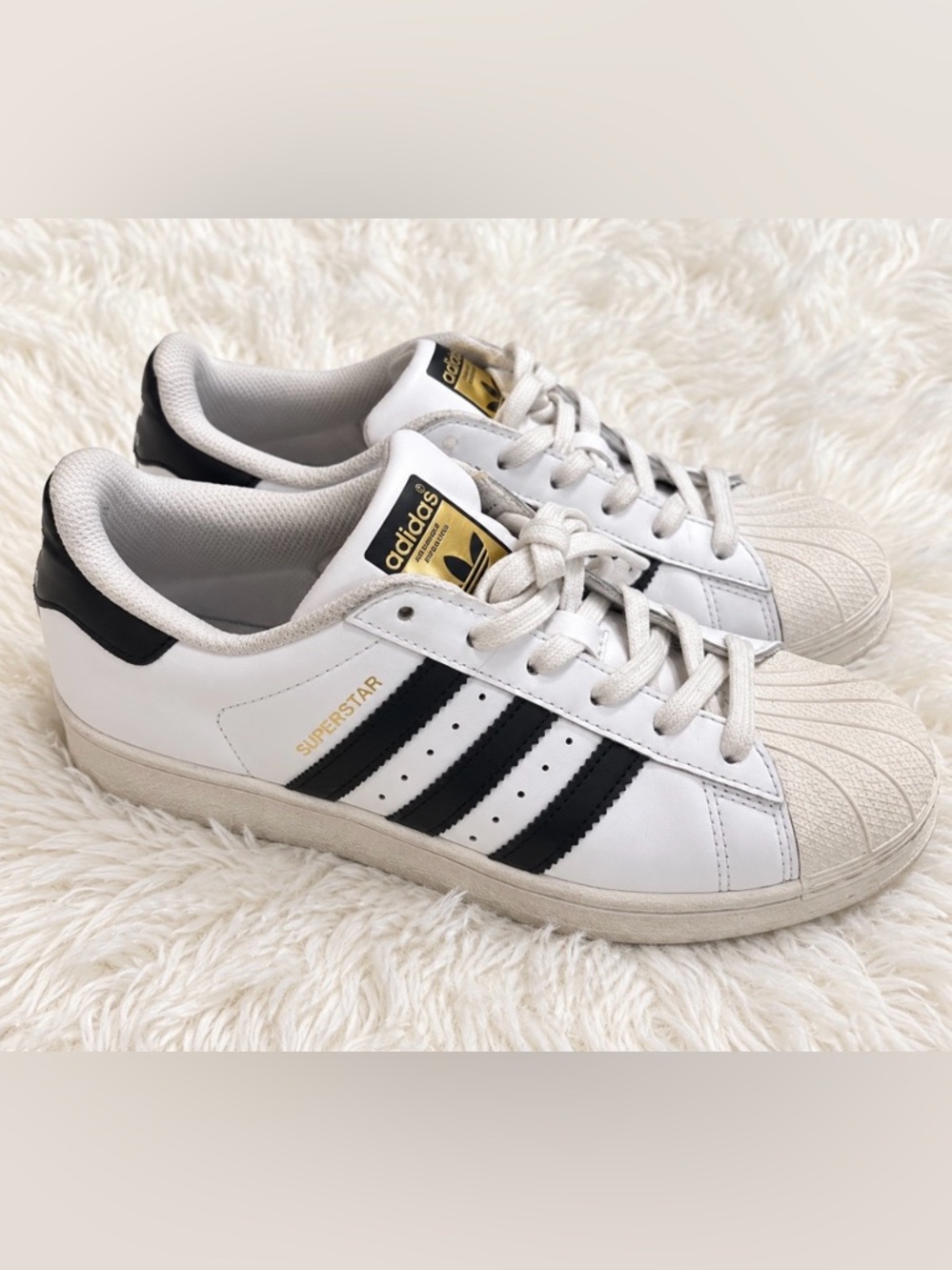 Adidas Superstar White Black Gold Classic Sneakers Size 6